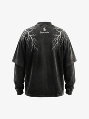 Lightning Graphic Layered Long Sleeve Tee & Curved-Leg Jeans Set
