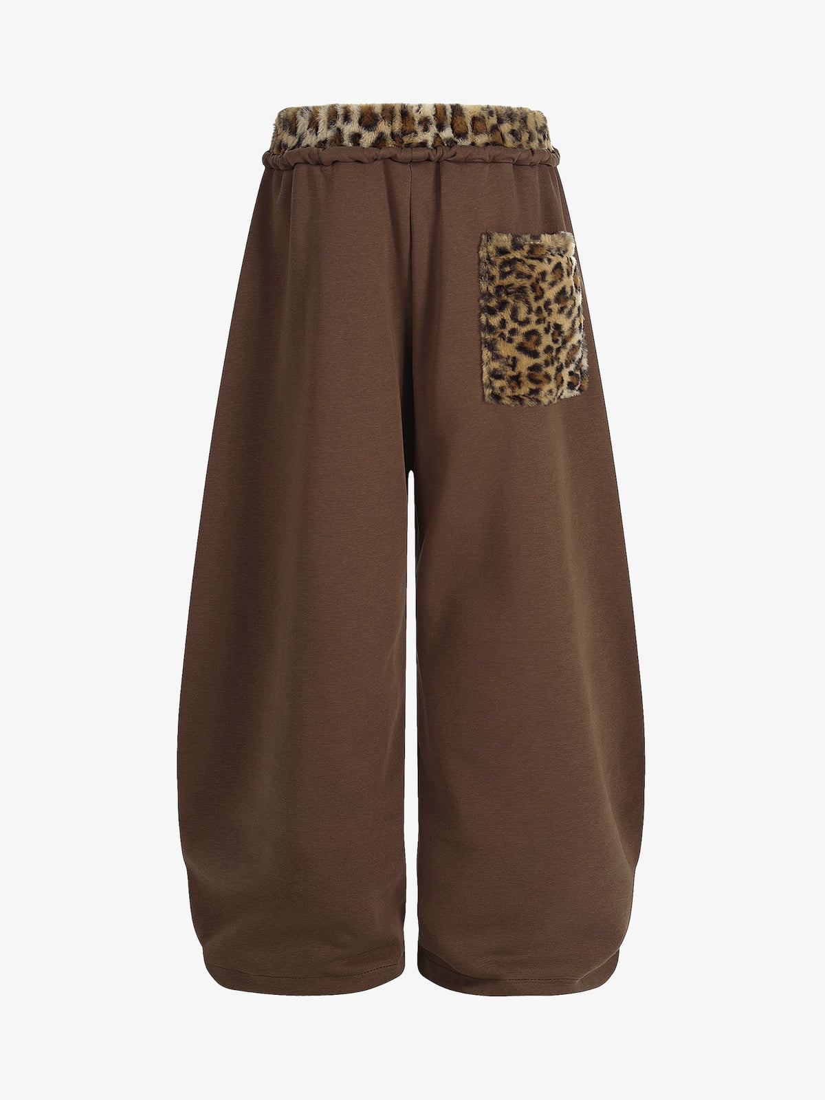 Retro Double-Waist Leopard Patch Barrel Pants - 2564 