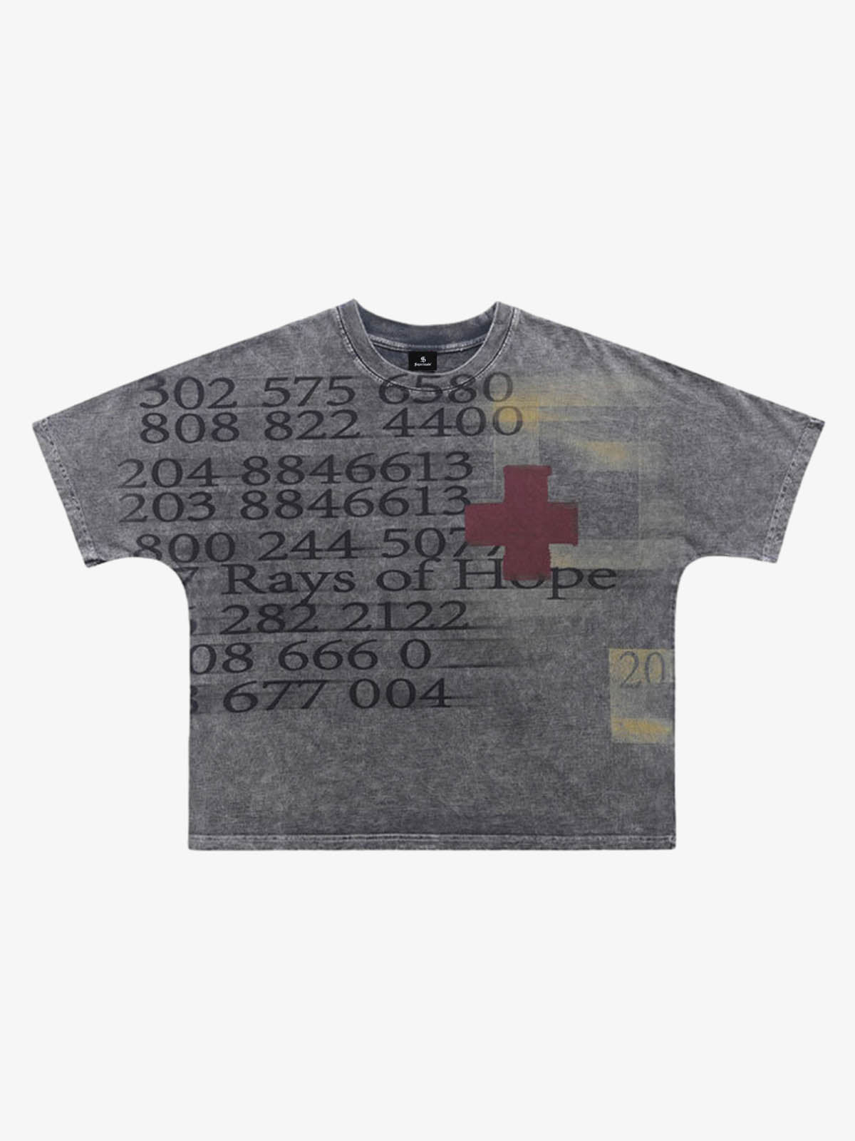 300G Jade Pattern Dyeing Cotton T-Shirt Oversized Streetwear Graphic Tee with Number Print and Red Cross Design 