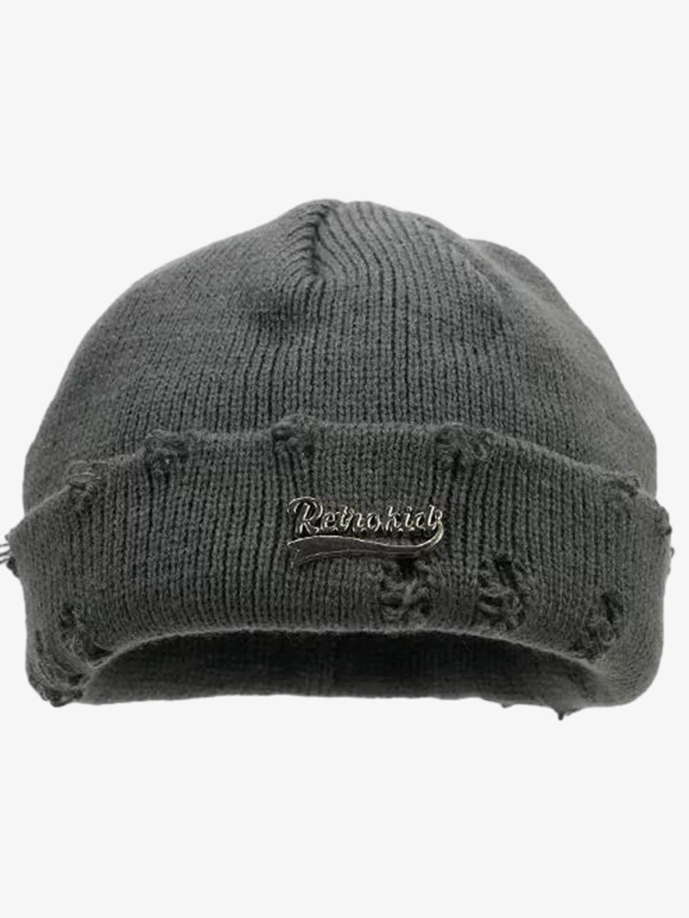Ripped Metal Letter Knit Beanie
