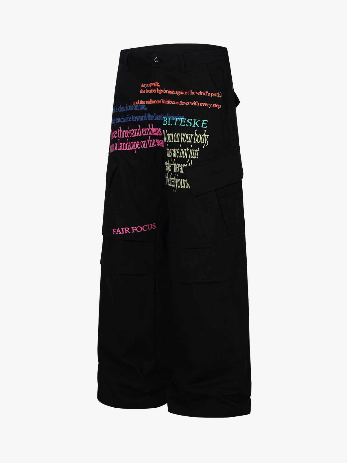 Stylish Wide-Leg Trousers with Embroidered Text and Multi-Pockets for Modern Fashionistas 