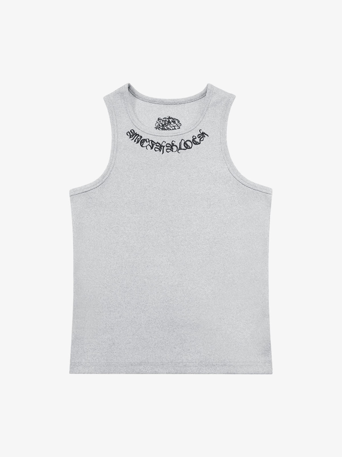 Gothic Lettering Embroidered Ribbed Vest 