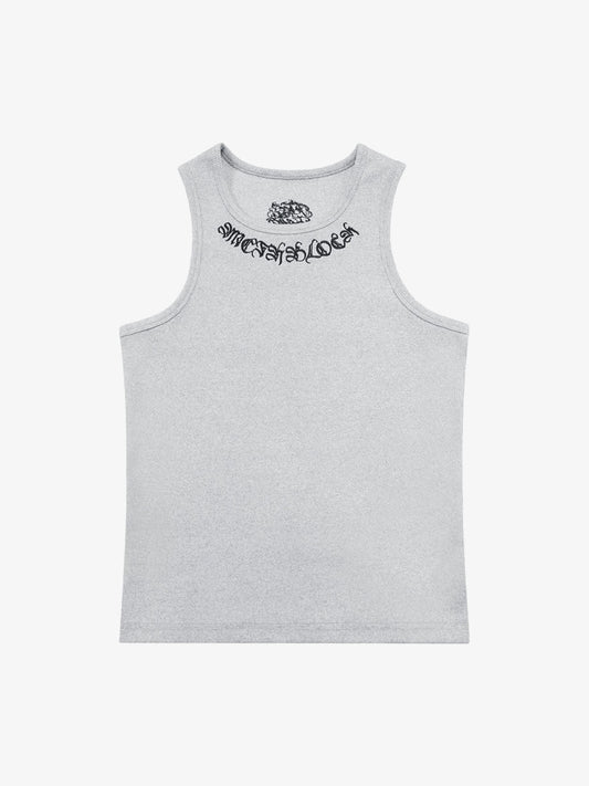 Gothic Lettering Embroidered Ribbed Vest 