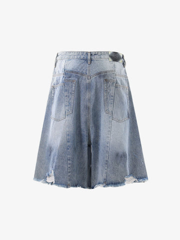Distressed Wide-Leg Denim Shorts 