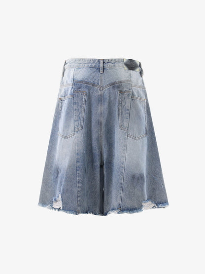 Distressed Wide-Leg Denim Shorts 