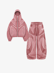 Washed Panelled High-Neck Zip Hoodie & Wide-Leg Sweatpants Set
