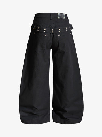 Detachable Back Panel Riveted Pants 