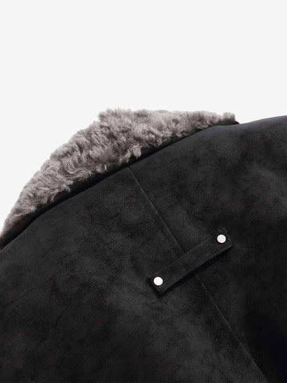 Retro Suede Texture Shearling Collar Fleece Bomber Jacket 