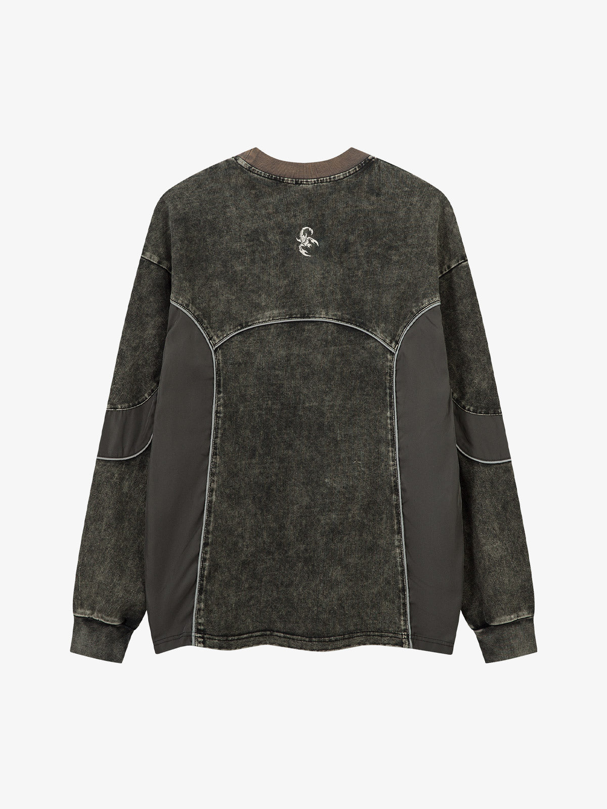 Embroidered Patchwork Distressed Washed Long Sleeve Tee