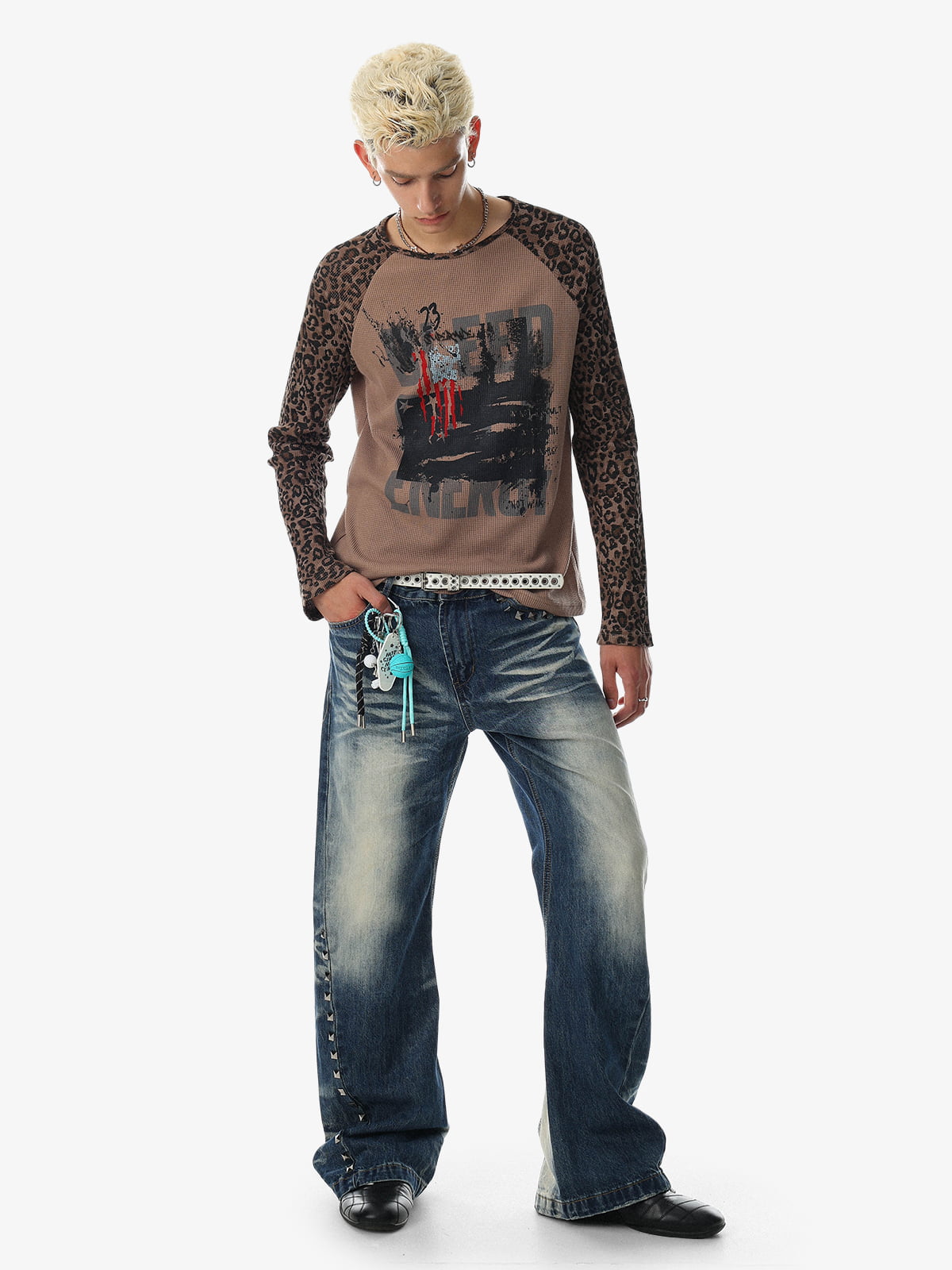 Leopard Graffiti Waffle Long Sleeve Tee