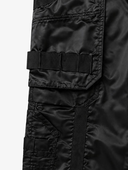 Multi-Pocket Zip Strap Glossy Nylon Moto Pants