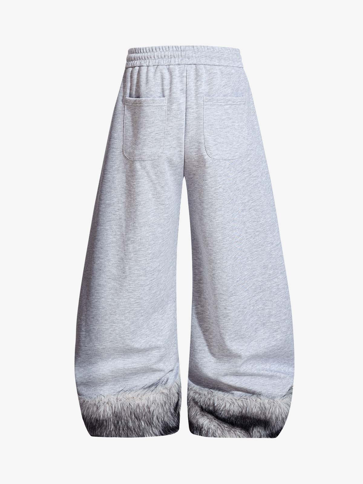 Faux Fur Spliced Hem Wide-Leg Sweatpants 