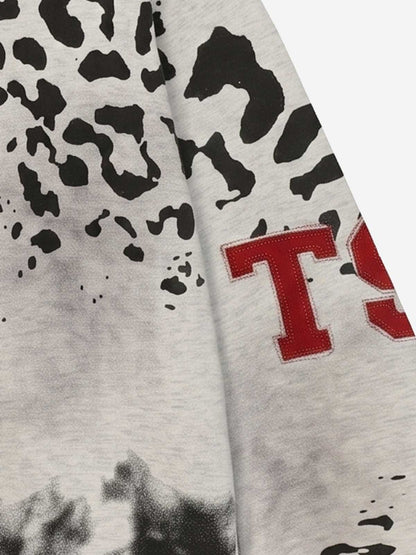 Leopard Logo Appliqué Distressed Hoodie