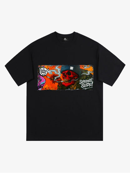 Thesupermade Distressed Blood Red Skull Graffiti T-shirt 