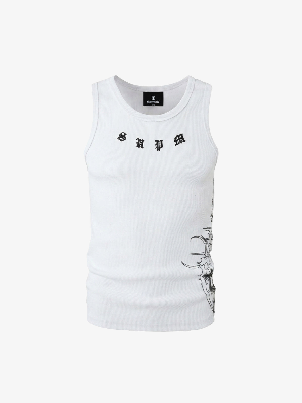 Ribbed Cotton Blend Tank Top – Graphic Print Sleeveless Streetwear