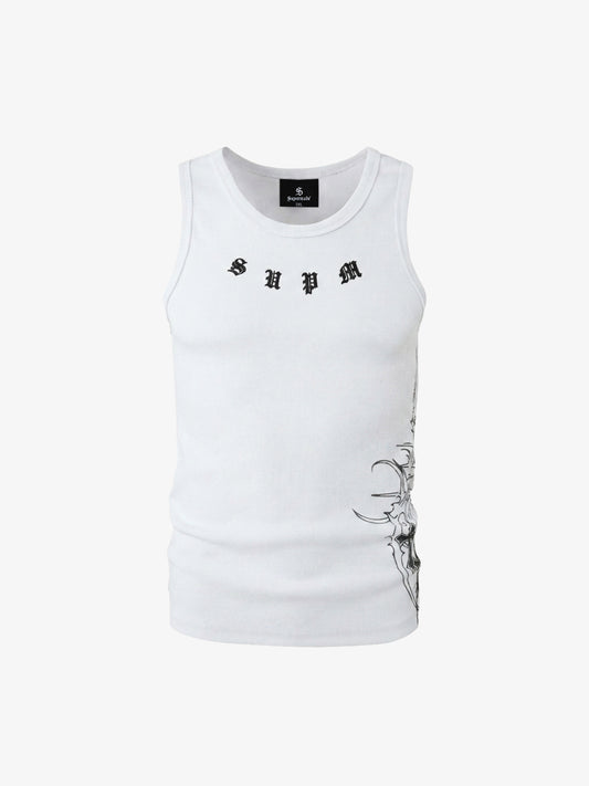Geripptes Tanktop aus Baumwollmischgewebe – Ärmelloses Streetwear-Top mit Grafikprint