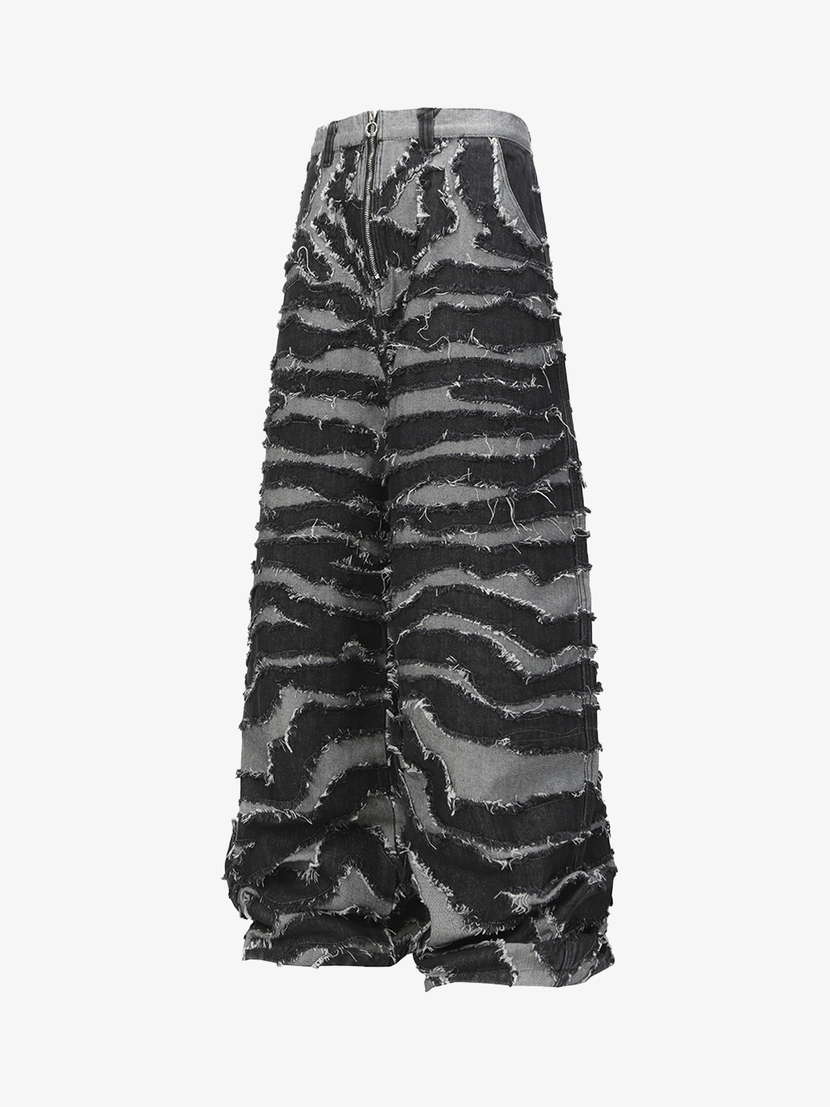 Frayed Zebra Striped Patchwork Wide Leg Jeans 