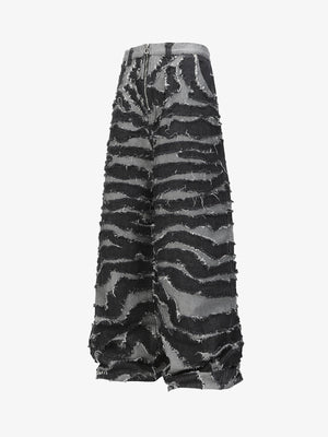 Frayed Zebra Striped Patchwork Wide Leg Jeans 