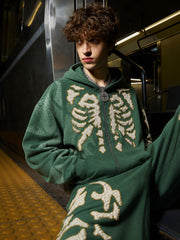 Skeleton Terry Embroidered Graphic Zip Hoodie
