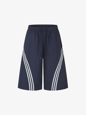 Diagonal Patchwork Drawstring Shorts