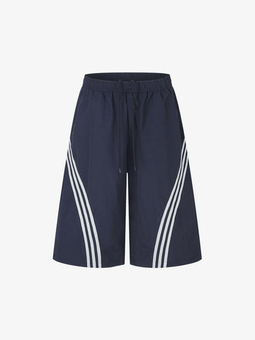Diagonal Patchwork Drawstring Shorts