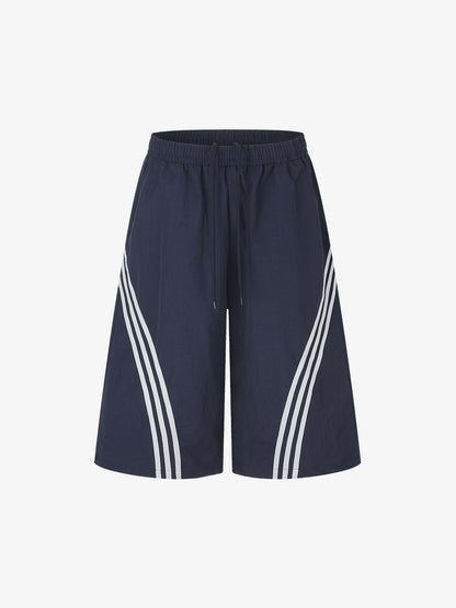Diagonal Patchwork Drawstring Shorts