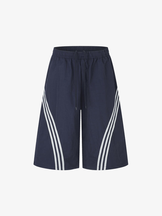 Diagonal Patchwork Drawstring Shorts