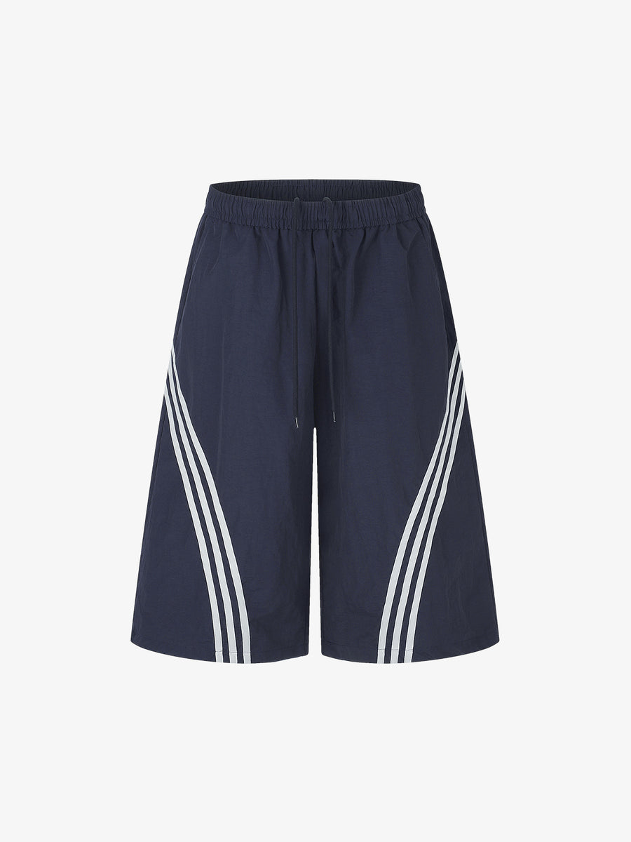 Diagonal Patchwork Drawstring Shorts