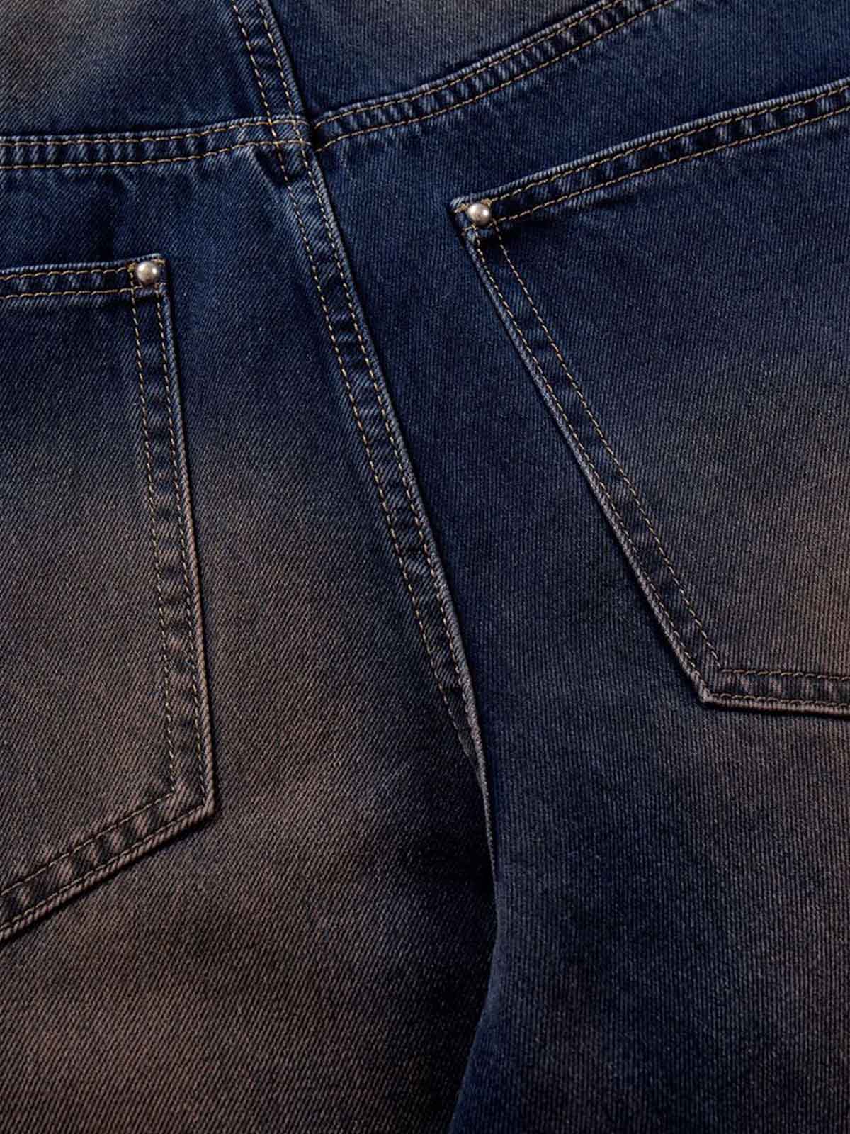 Gradient Wash Wide-Leg Jeans with Rhinestone Accents 