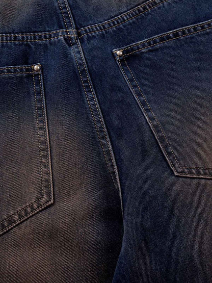 Gradient Wash Wide-Leg Jeans with Rhinestone Accents 