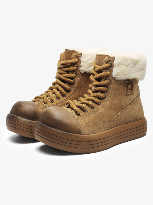 Winter Warmth High-Top Sneaker Boots with Fuzzy Collar 