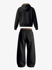 Leoparden-Patchwork-Hoodie & Hosen-Set