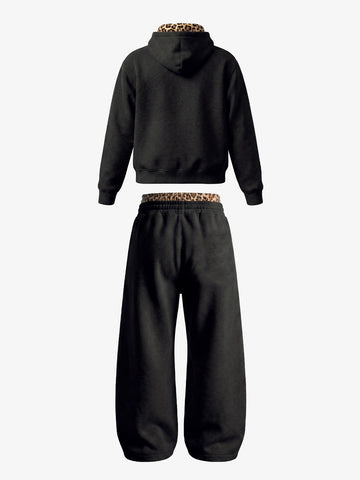 Leoparden-Patchwork-Hoodie & Hosen-Set