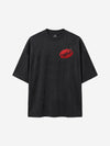 Red Lip Embroidered Suede Tee