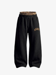 Leoparden-Patchwork-Hoodie & Hosen-Set
