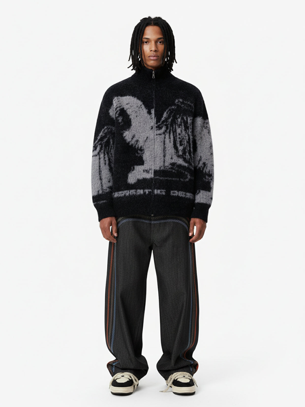 Street Subculture Angel Jacquard Cardigan Sweater 