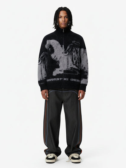 Street Subculture Angel Jacquard Cardigan Sweater 