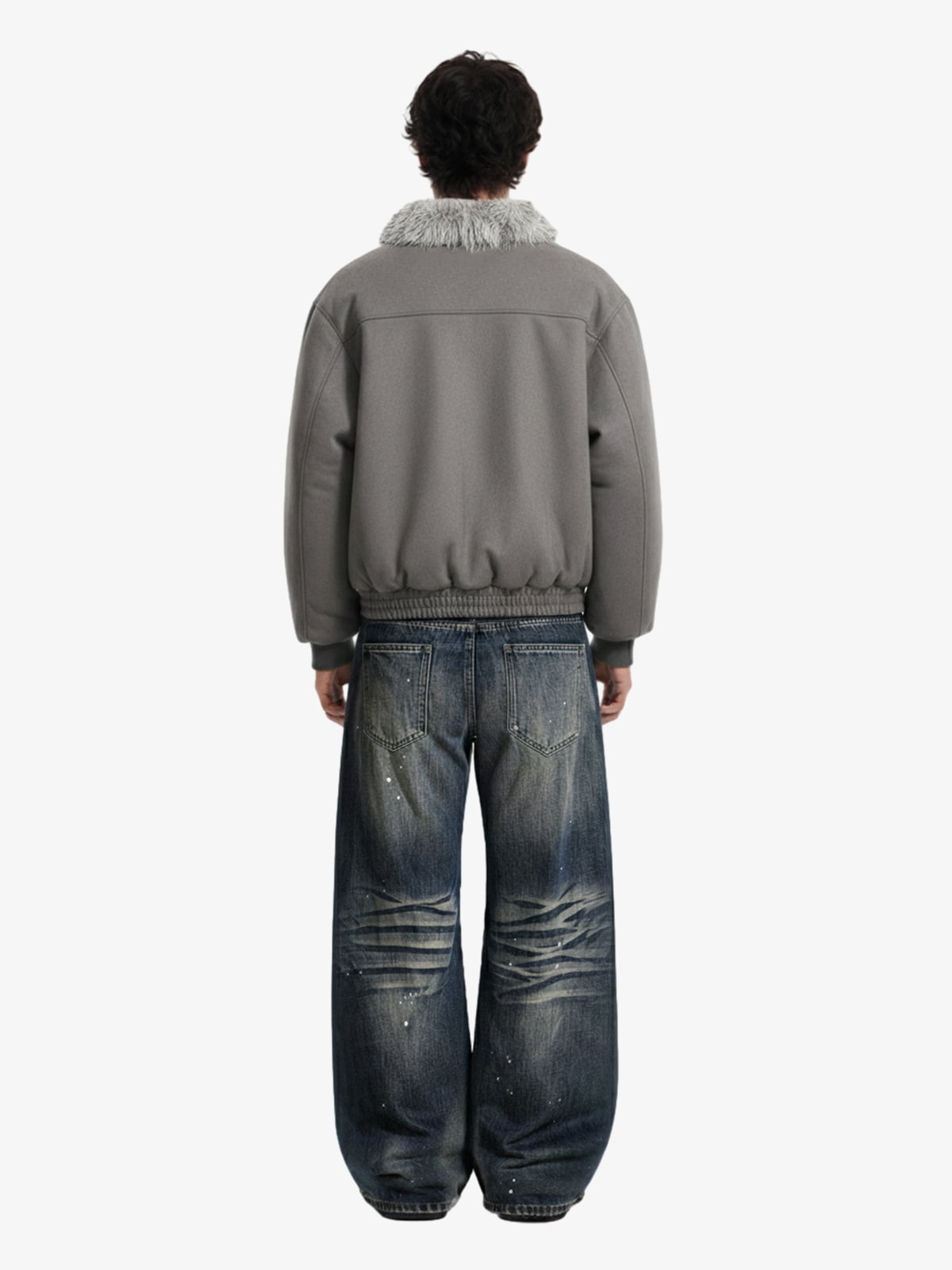 Vintage Faux Fur Trimmed Suede Padded Bomber Jacket 