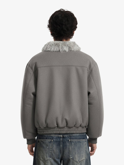 Vintage Faux Fur Trimmed Suede Padded Bomber Jacket 