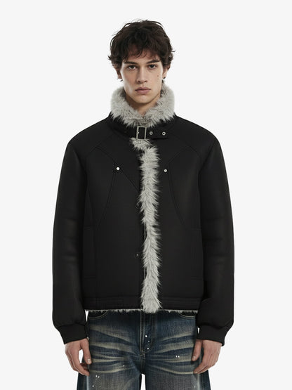 Vintage Faux Fur Trimmed Suede Padded Bomber Jacket 