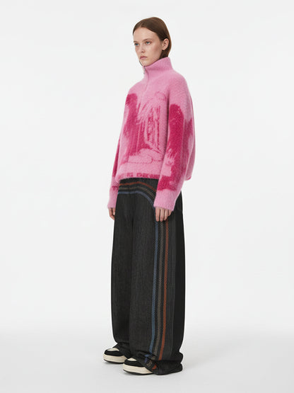 Street Subculture Angel Jacquard Cardigan Sweater 