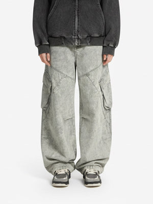 Vintage Washed Multi-Pocket Barrel Jeans 