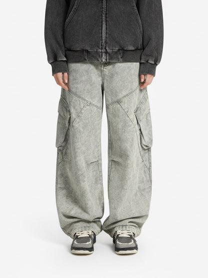 Vintage Washed Multi-Pocket Barrel Jeans 