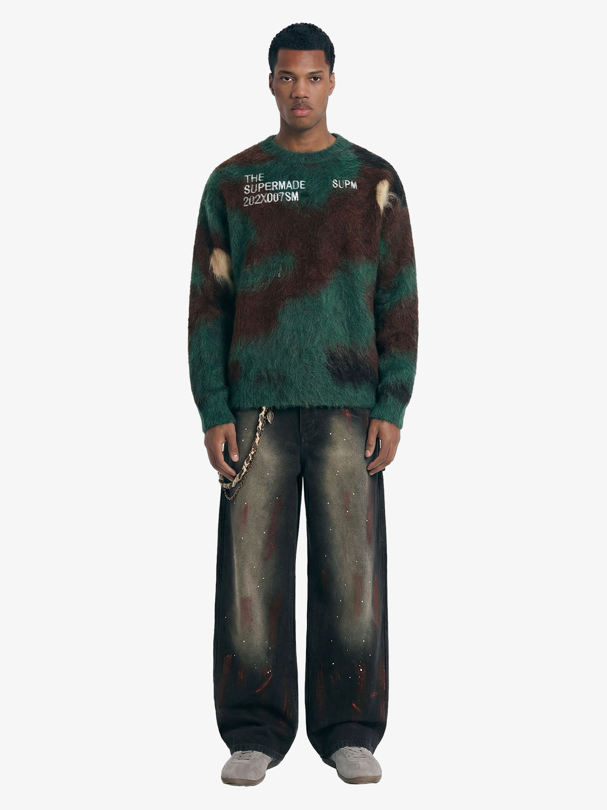 Vintage Inkjet Dirty Dye Washed Scimitar Distressed Jeans 