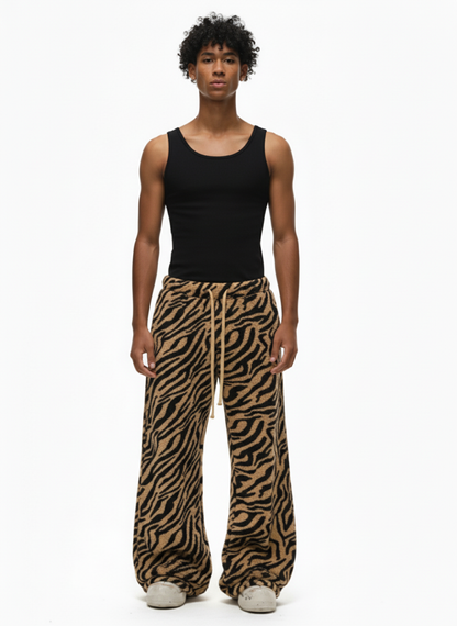Retro Zebra Print Wide-Leg Lounge Barrel Pants 