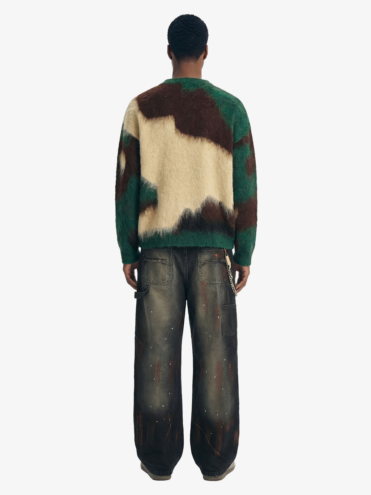 Vintage Inkjet Dirty Dye Washed Scimitar Distressed Jeans 