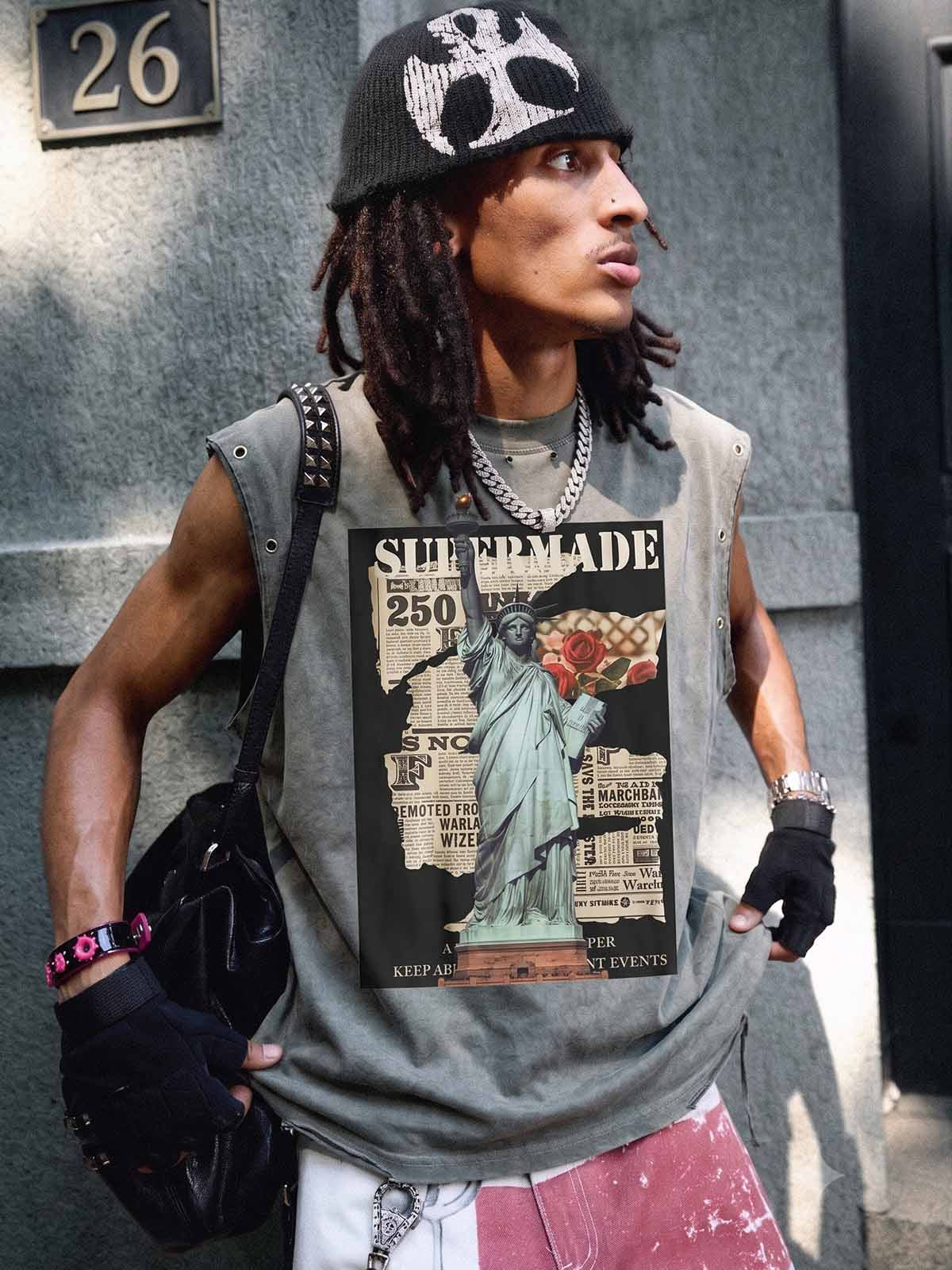 ヴィンテージ リバティ新聞柄 ノースリーブTシャツ