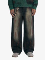 Vintage Inkjet Dirty Dye Washed Scimitar Distressed Jeans 