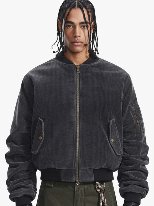 Vintage Washed Corduroy Distressed Bomber Jacket