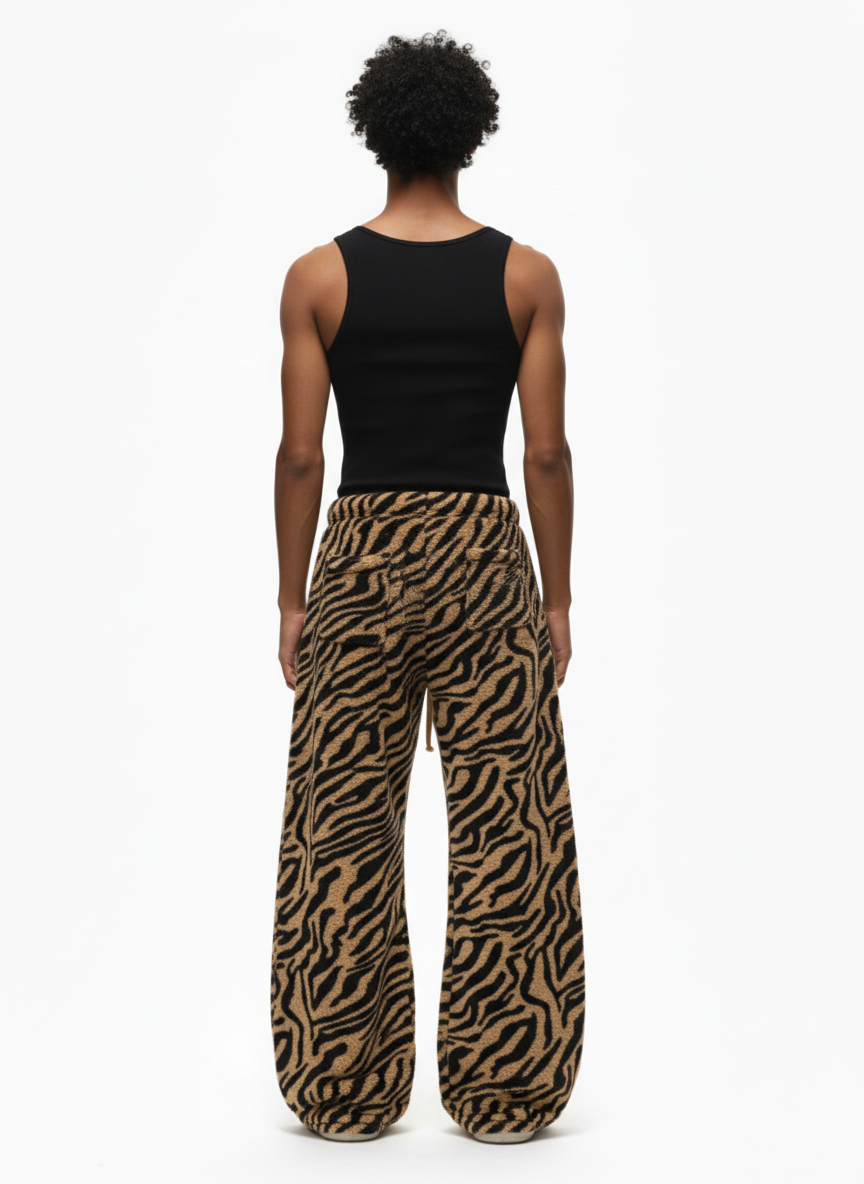 Retro Zebra Print Wide-Leg Lounge Barrel Pants 
